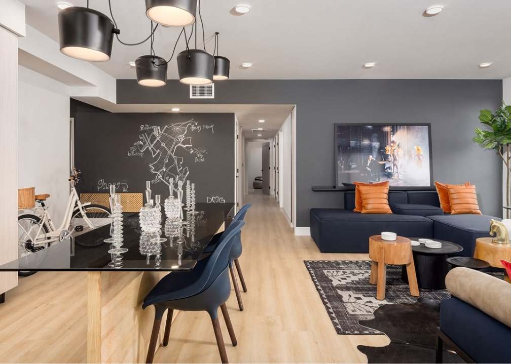 a living room and dining room at an apartment